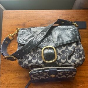 Coach Navy and Gray Signature Shoulder Bag